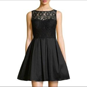 Aidan Mattox Black Cocktail Party Dress Lace Taffeta Bateau Neckline Size 6